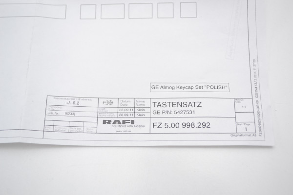 Zestaw przycisków PL do klawiatury GE VIVID S5/S6, P/N: 5427531, GE Almog Keycap Set "POLISH"